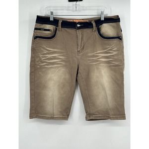 Big Brother Streetwear Beige Navy Trim‎ Y2K Skater Stretch Shorts Size 38